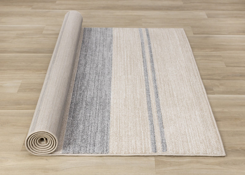 Covington Beige Grey Striped Design Rug, 6'7\" x 9'10\" Indoor Area Rug