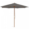 Costway 10FT Patio Wooden Market Table Umbrella Pulley with 8 Bamboo Ribs Sunshade Canopy Gray