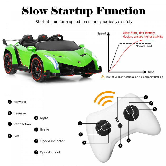 Costway 12v 2-seater Licensed Lamborghini Kids Ride On Car W/ RC & Swing Function Green