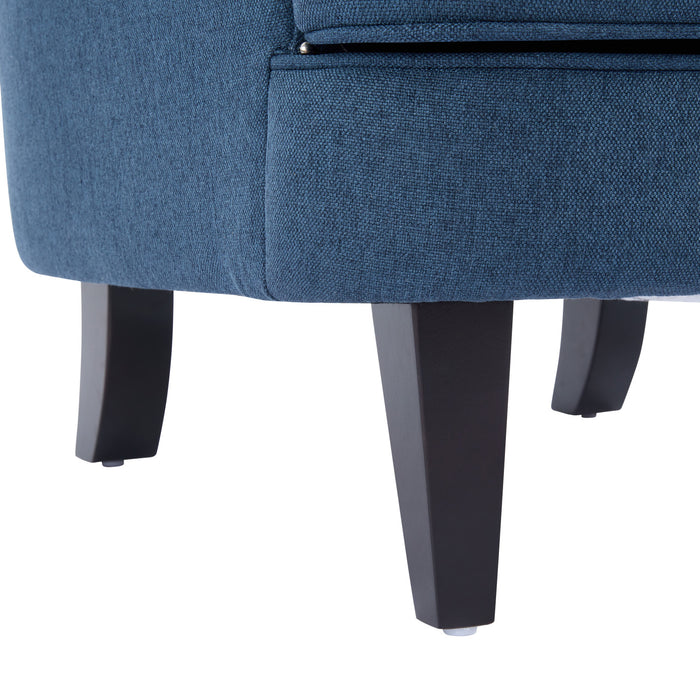 Arcadia Vintage-Inspired Lounge Chair with Nailhead Trim and Curved Backrest, Navy Blue