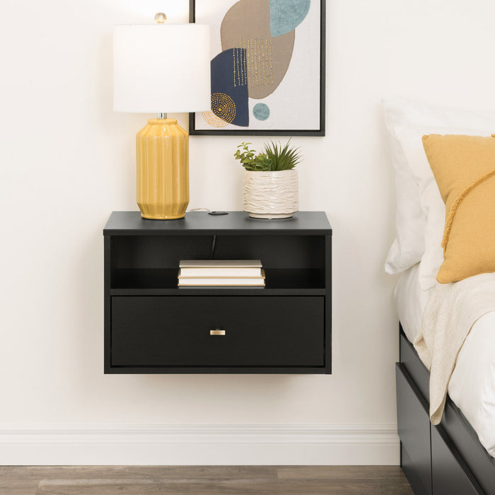 Floating Shelf with Drawer - Black