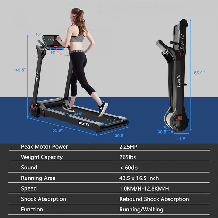 Superfit 2.25hp Folding Electric Motorized Treadmill W/ Speaker