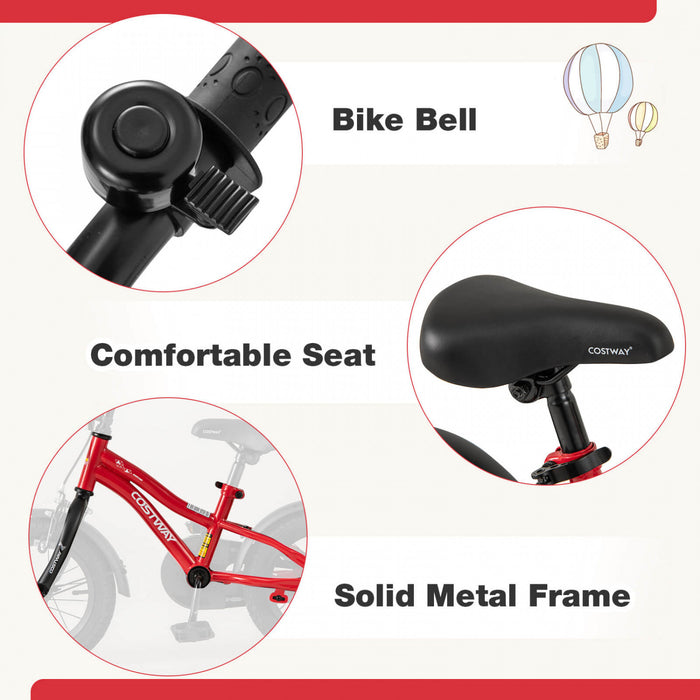 Costway 12\" Kids Bike For 3-4 Years Old Boys & Girls With Adjustable Seat Handbrake Reflectors Red