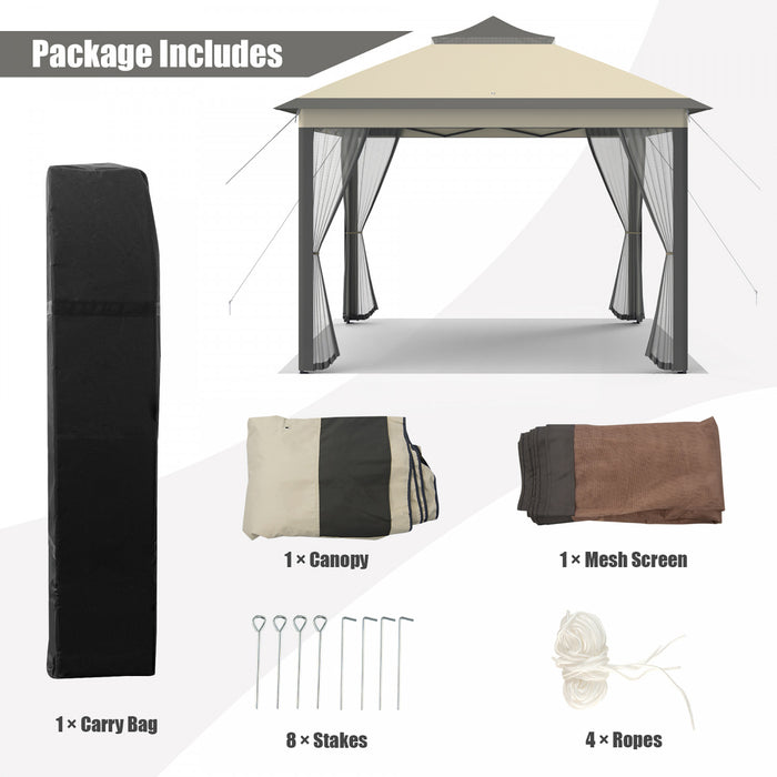 Costway 11'x11' 2-tier Pop-up Gazebo Tent Portable Canopy Shelter Carry Bag Mesh Brown