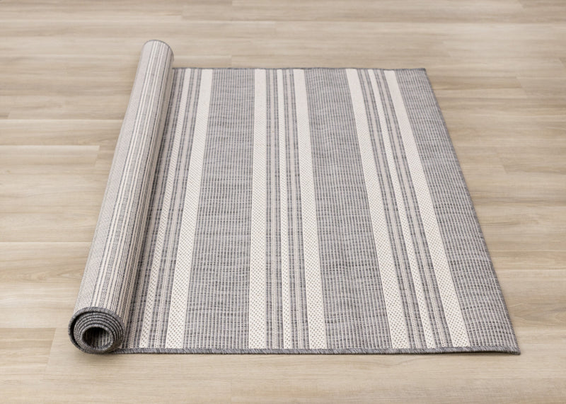 Jackson Cream Taupe Banded Stripes Rug, 5'3\" x 7'7\" Outdoor Area Rug