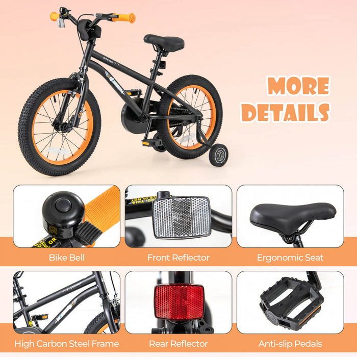 Costway 16-inch Kid's Bike For 4-7 Years Old With Adjustable Saddle & Anti-slip Handlebar Black
