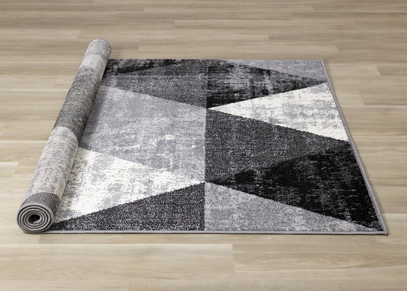 Covington Black White Grey Distressed Geometric Triangle Rug, 7'10\" x 10'6\" Indoor Area Rug