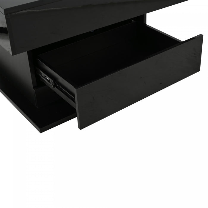 Aspire 27.5 Inch Square Rotating Lift-Top Coffee Table with High-Gloss Finish and Hidden Storage, Black