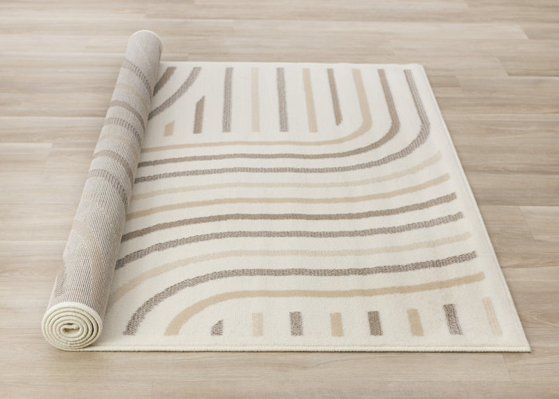 Florence Cream Beige Brown Curved Lines Design Rug, 7'6\" x 9'6\" Indoor Area Rug