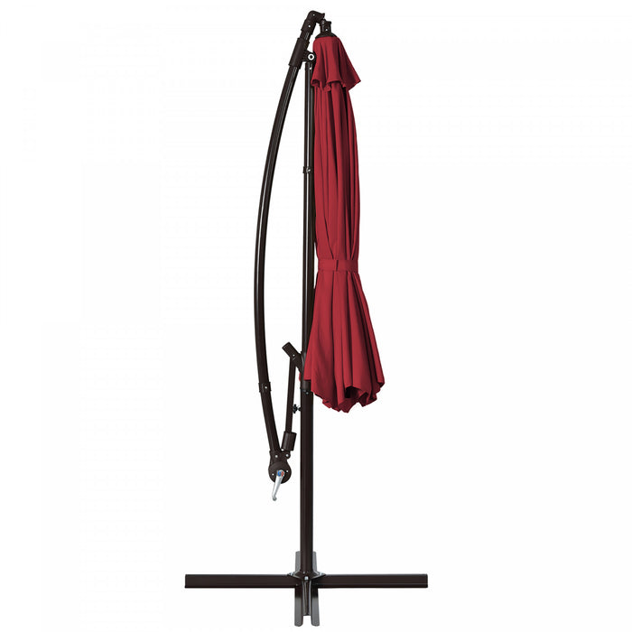 Costway 10FT Patio Offset Hanging Umbrella Easy Tilt Adjustment 8 Ribs Backyard Burgundy
