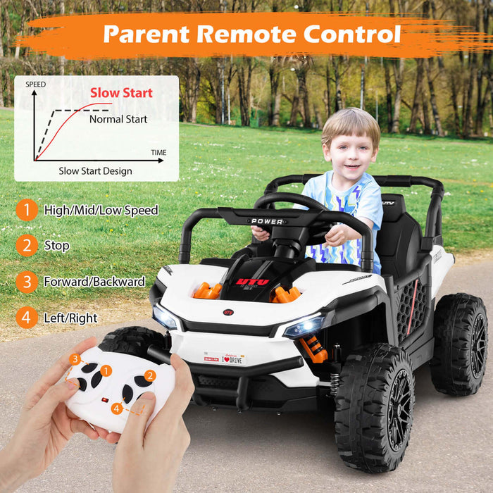 Costway 12v Kids Ride On Truck With Parental Remote 3 Speeds & Reverse Forward Function White