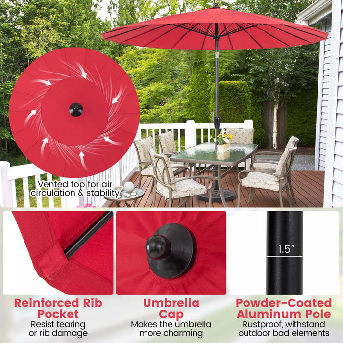 Costway 9 FT Patio Round Market Umbrella with Push Button Tilt, Crank Handle, Vented Top Wine