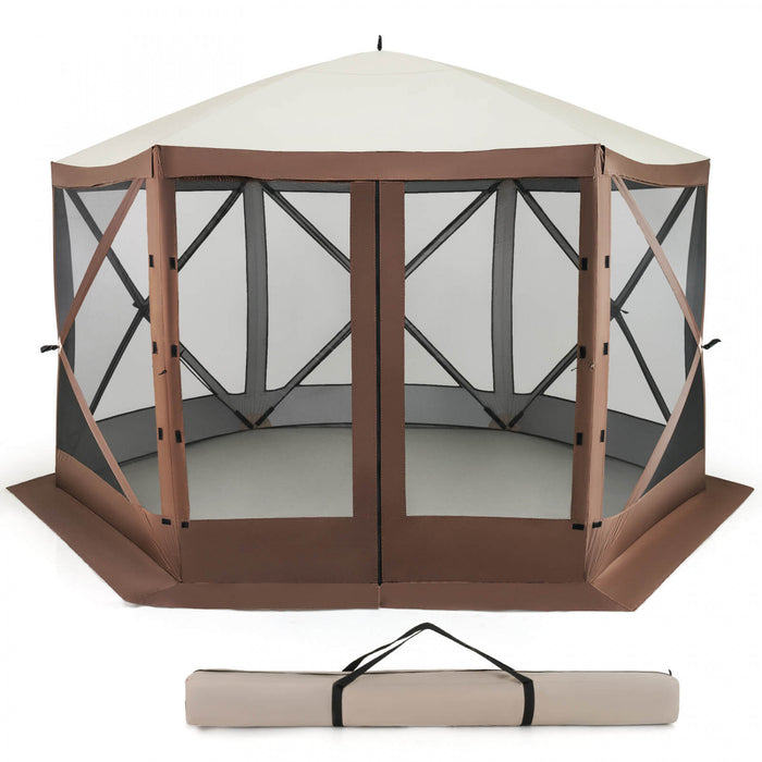 Costway 11.5 X 11.5 Ft Pop-up Gazebo Tent With Mesh Netting Walls 2 Removable Privacy Wind Cloths