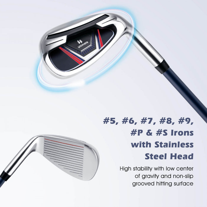 Ultimate Men's Complete Golf Club Set Golf Club Package Set Incl 460cc With Rain Hood Blue