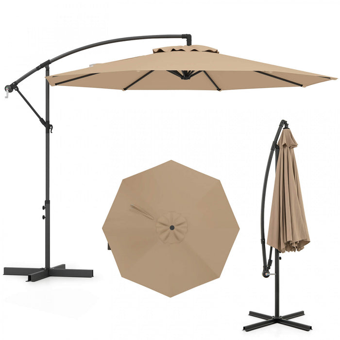 Costway 10 FT Patio Offset Umbrella w/8 Ribs Cross Base Tilt Brown