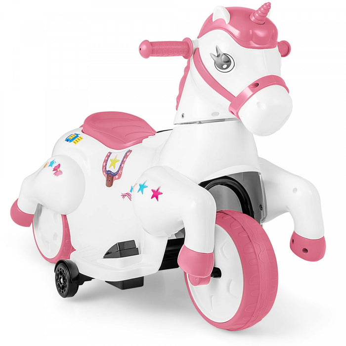 Costway 12v Kids Ride On Unicorn Toy With Training Wheels Music One-button Start Horse Toy Pink