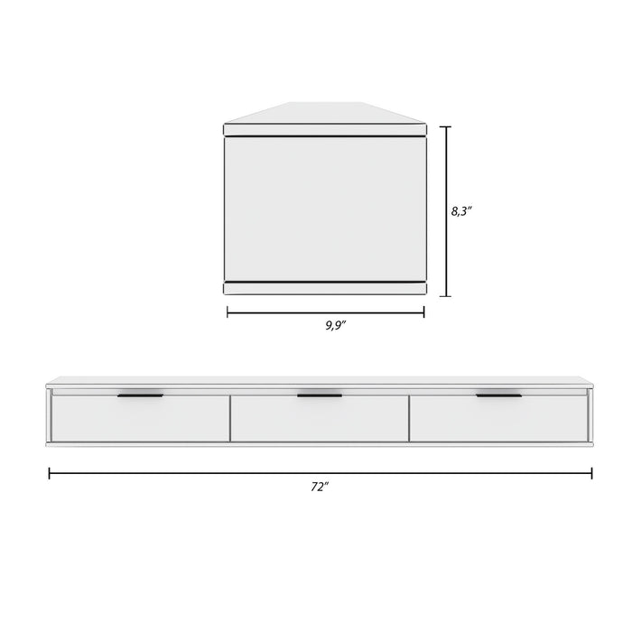 Nordika Slim 72\" Wall-Mounted TV Stand with 3 Storage Cabinets - Black