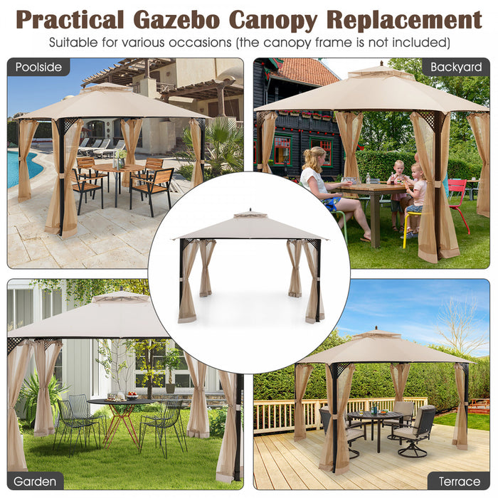 10' X 12' Patio Gazebo Replacement Top Cover 2-tier Canopy Cpai-84 Outdoor Beige