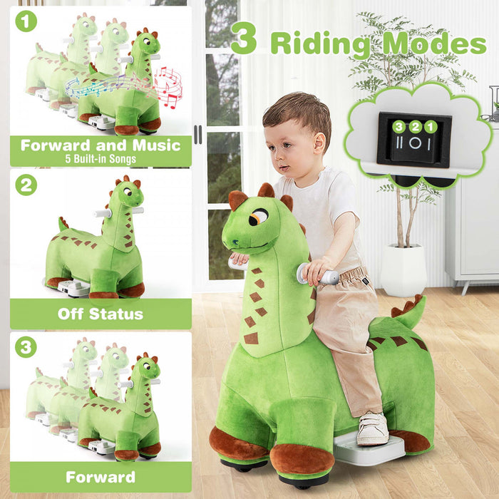 Costway 6v Kids Ride On Dinosaur With Padded Sea Foot Pedal Music Forward & Wheels