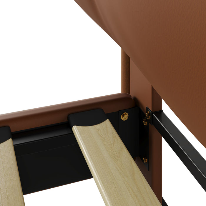 Emma Faux Leather Platform Bed Frame with Headboard,Queen Size,Brown Queen Bed