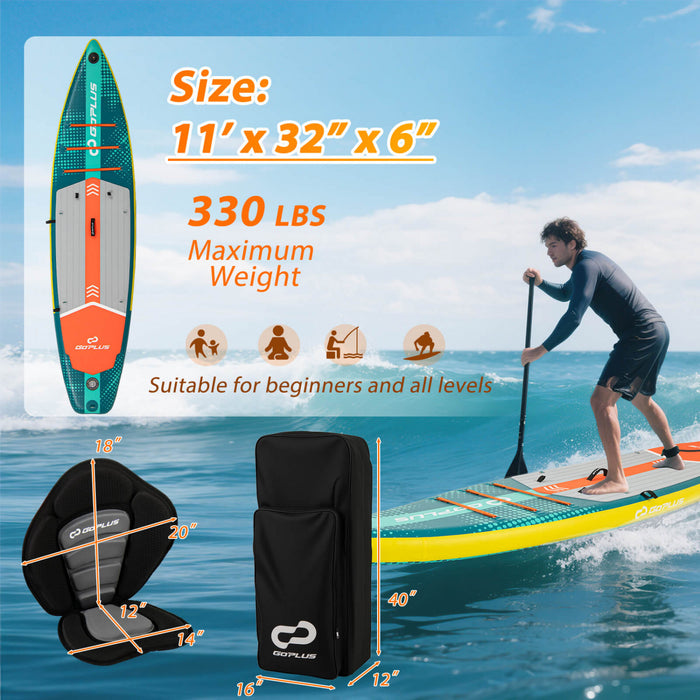 Goplus 11' Inflatable Stand Up Paddle Board For Adults With Kayak Seat Leash Hand Pump,turquoise