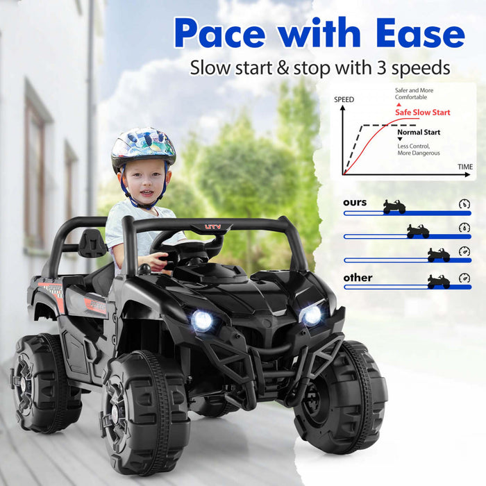 Costway 12v Kids Ride On Truck With Remote Control Slow Start Safety Belt Rear Storage Black