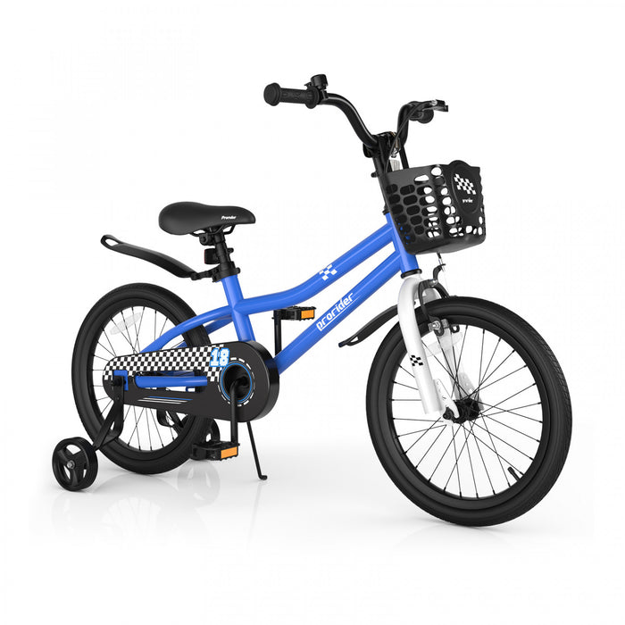 Costway 18\" Kid's Bike With Removable Training Wheels & Basket For 4-8 Years Old Blue