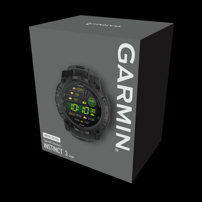 Garmin Instinct 3 AMOLED Tactical Smartwatch – 50 mm Rugged GPS, Multi-Band GNSS, Flashlight, Military-Grade, 24-Day Battery