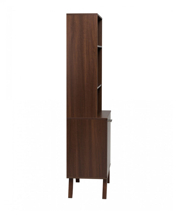 Milo Mid-Century Modern Tall Bookcase with Adjustable Shelves, 2 Doors & Brushed Brass-Finished Knobs - Cherry
