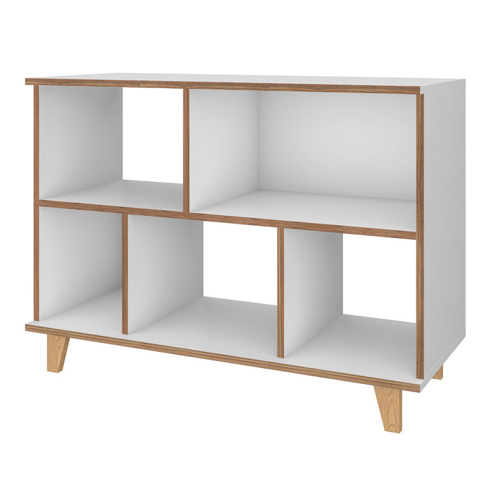 Manhattan Comfort Minetta 5-Shelf Mid-Century Low Bookcase - White