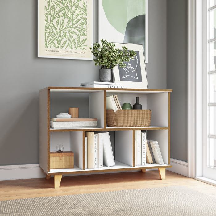 Manhattan Comfort Minetta 5-Shelf Mid-Century Low Bookcase - White