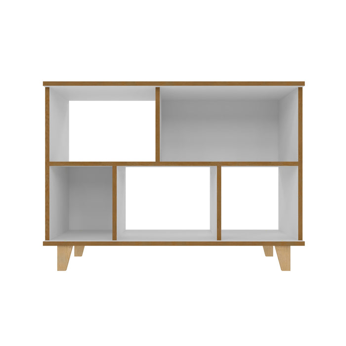 Manhattan Comfort Minetta 5-Shelf Mid-Century Low Bookcase - White