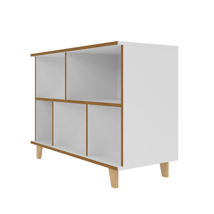 Manhattan Comfort Minetta 5-Shelf Mid-Century Low Bookcase - White
