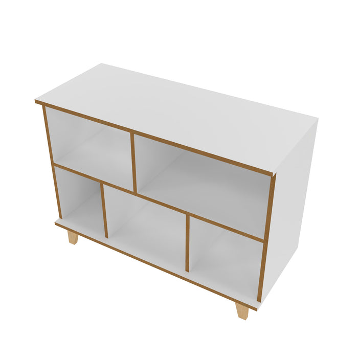 Manhattan Comfort Minetta 5-Shelf Mid-Century Low Bookcase - White