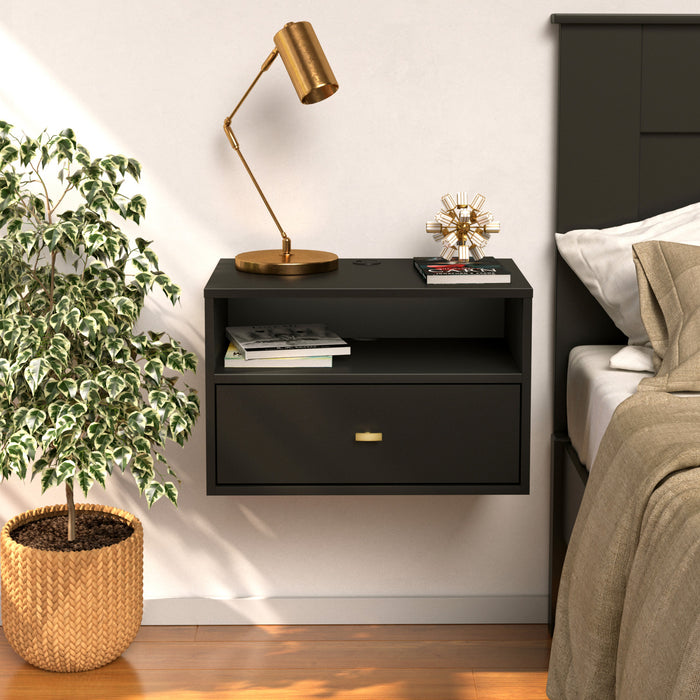 Floating Shelf with Drawer - Black