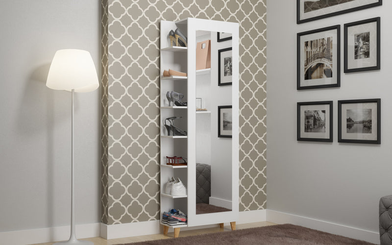 Manhattan Comfort Minetta 14-Pair Mid-Century Shoe Closet - White