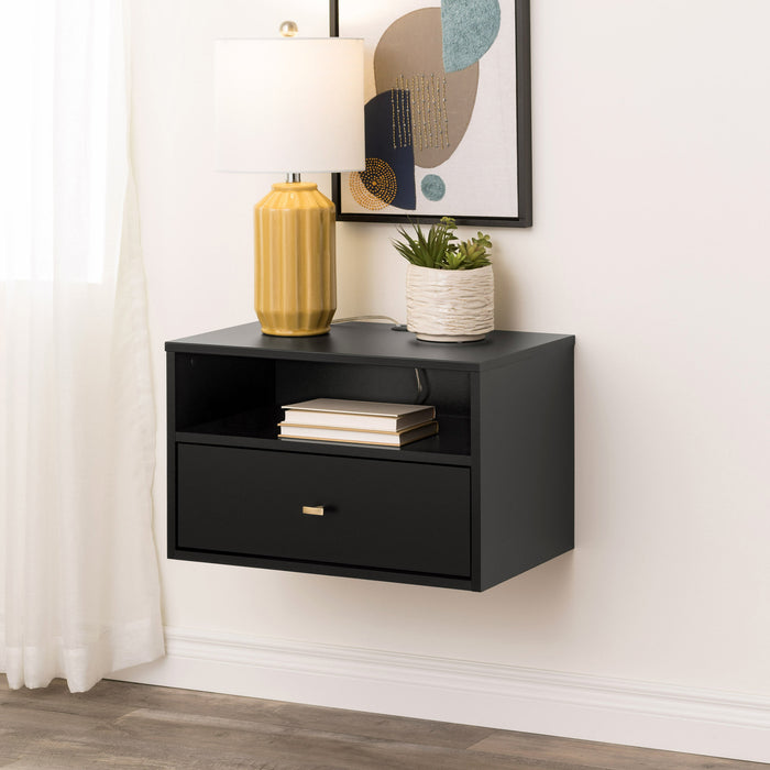Floating Shelf with Drawer - Black
