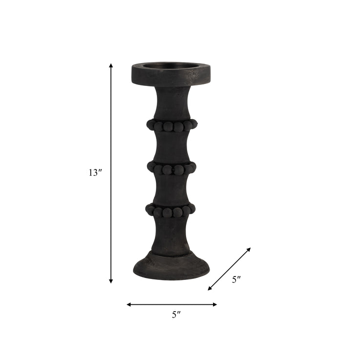 Wood 13\" Antique Candle Holder - Black