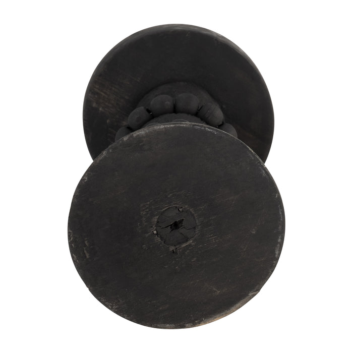 Wood 11\" Antique Candle Holder - Black