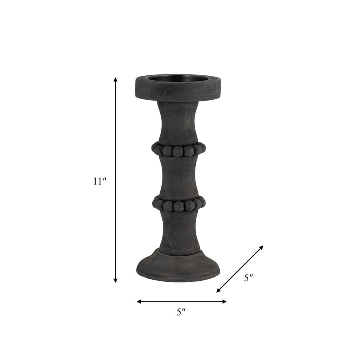 Wood 11\" Antique Candle Holder - Black