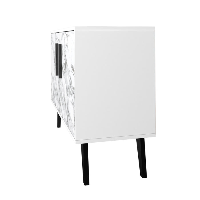 Manhattan Comfort Mid-Century Modern Amsterdam 3-Shelf Accent Cabinet - White Marble