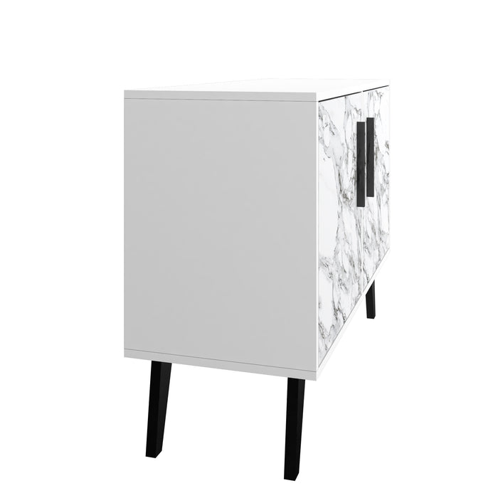 Manhattan Comfort Mid-Century Modern Amsterdam 3-Shelf Accent Cabinet - White Marble