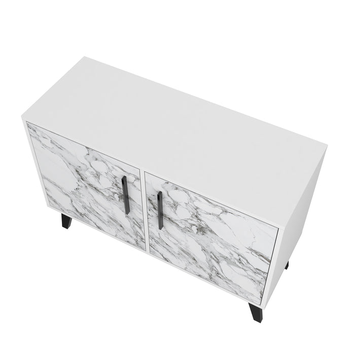 Manhattan Comfort Mid-Century Modern Amsterdam 3-Shelf Accent Cabinet - White Marble