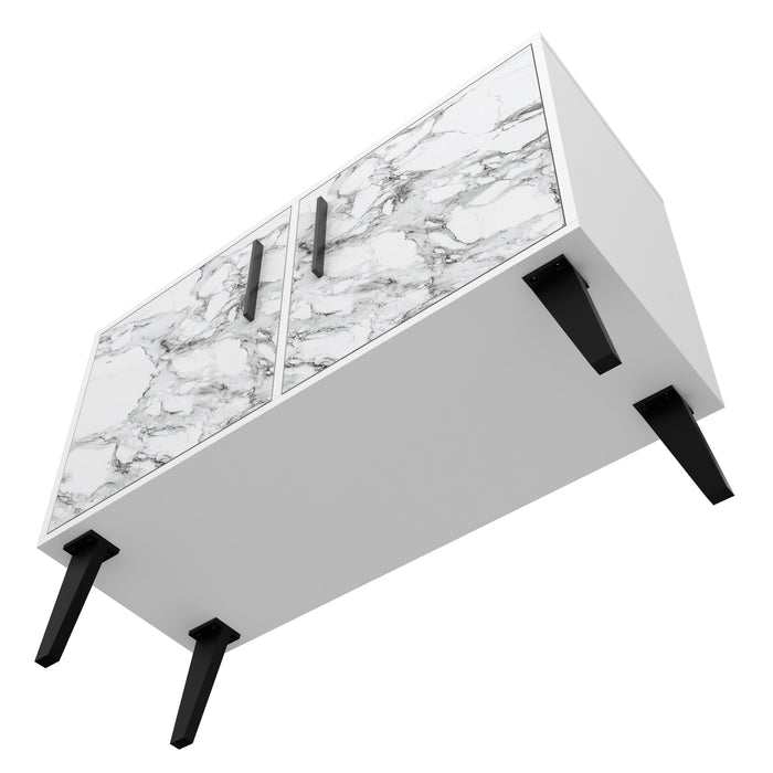 Manhattan Comfort Mid-Century Modern Amsterdam 3-Shelf Accent Cabinet - White Marble