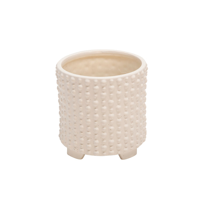 Ceramic 6\"/8\" White Footed Planter with Dots - Set of 2