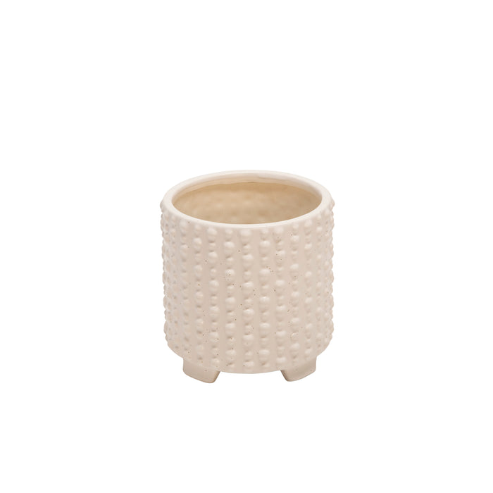 Ceramic 6\"/8\" White Footed Planter with Dots - Set of 2