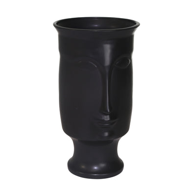 Ceramic 11" Face Vase with Base - Black|Vase de 11 po en céramique avec visage et base - noir