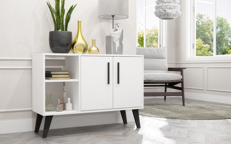 Manhattan Comfort Mid-Century Modern Amsterdam 35.43\" Sideboard with 4 Shelves - White