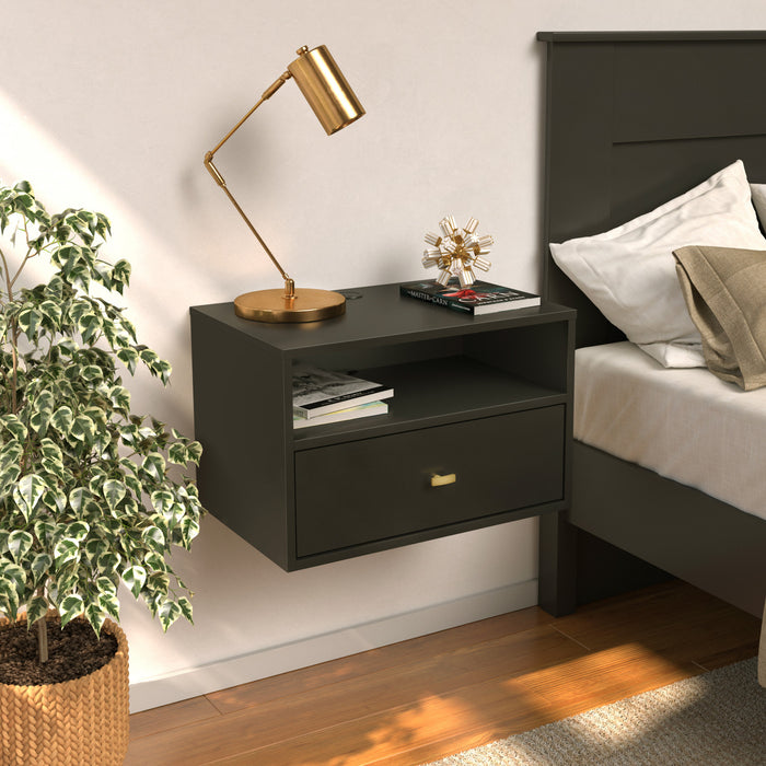 Floating Shelf with Drawer - Black
