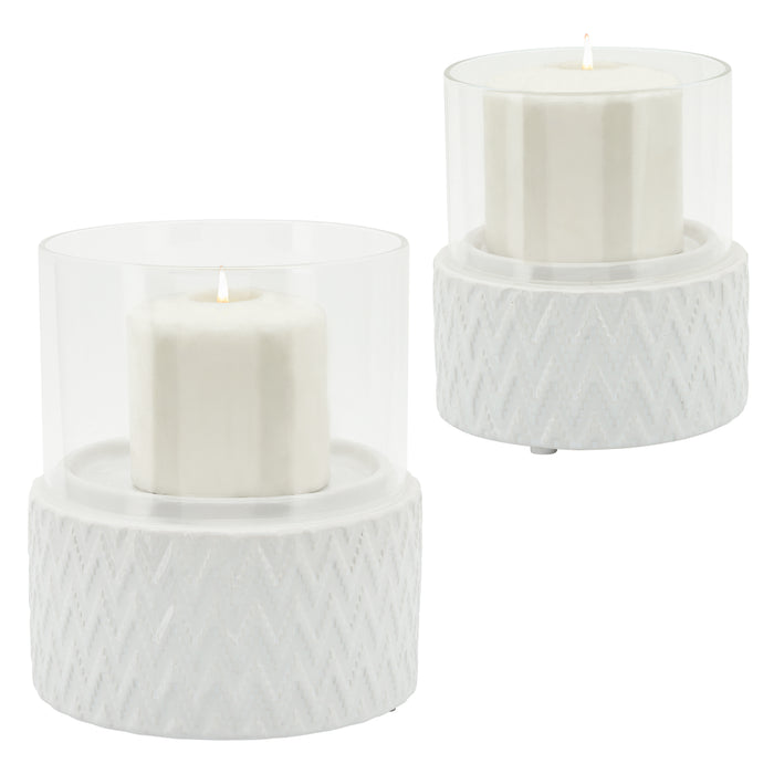 Ceramic Glass 5\" Chevron Pillar Candle Holder - White